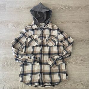 Sonoma Beige and Navy Plaid Hooded Shirt